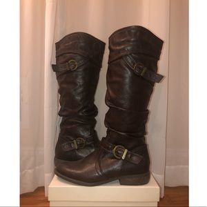 Brown Mid-calf Buckle Boots